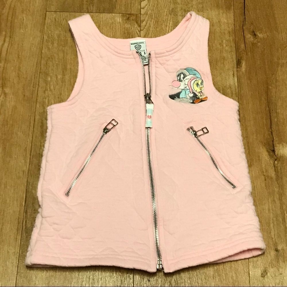 Vintage Looney Tunes Quilted Twitter Bird Sylvester Vest Baby Pink Size …